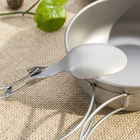 Cuillère, fourchette et couteau en titane ultralégers pliables, de qualité alimentaire, pour le camping, la pique-nique et les activités de plein air, avec manche sablé gris argenté