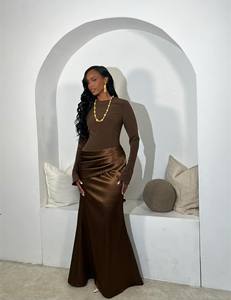 Sharon Said SF170 Elegante <span class=keywords><strong>Abito</strong></span> da Sera a Sirena con Maniche Lunghe e Sciarpa, Vestito da Cerimonia in <span class=keywords><strong>Raso</strong></span> Plissettato per Donna, Non Disponibile - Product Image 2