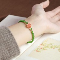 Bracelet en perles de chalcédoine verte de style ethnique chinois, agate Nanhong, forme de boule, pour femmes, accessoires de bijoux tendance