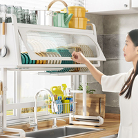 Étagère de rangement de cuisine écologique la plus vendue, égouttoir à vaisselle, égouttoir enroulable avec armoire, outils multifonctions