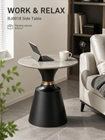 Table basse moderne en dalle de roche ronde, avec piétement en fer noir superposé, durable et écologique, pour salon, fabrication directe usine OEM/ODM