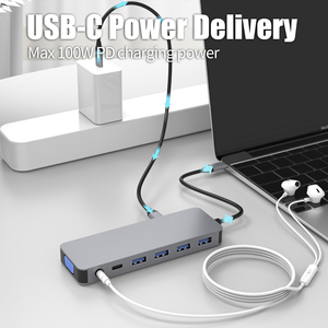 Station d'accueil de type C 13 en 1 vers concentrateur double <span class=keywords><strong>HDMI</strong></span> 4K avec RJ45,<span class=keywords><strong>VGA</strong></span>, audio, 4 ports USB, carte SD/TF, 2 USB-C pour Macbook ordinateur portable <span class=keywords><strong>iPad</strong></span> - Product Image 6