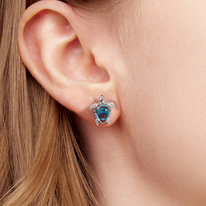 <b>Silver</b> Plated Turtle Stud <b>Earrings</b> With <b>Blue</b> Resin Shell For Women Cute Animal Jewelry Gift - Product Image 5