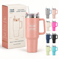 Gobelet isotherme en acier inoxydable de 40 oz avec revêtement en poudre, poignée et paille réutilisable, grande capacité, idéal pour les activités sportives en extérieur