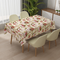 Nappe rectangulaire rouge à fleurs en PVC RNPT, facile à nettoyer, pour table de salle à manger, dîner en famille