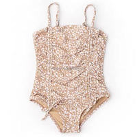Maillot de bain bikini personnalisé pour tout-petits et adolescents Ditsy Maillot de bain une pièce léopard cintré taille haute à rayures pastel