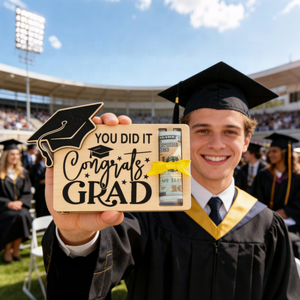 Porte-cartes en <span class=keywords><strong>bois</strong></span> personnalisé pour diplômé 2026 – Cadeau de fin d'études avec casquette – Décoration de fête et support pour billets - Product Image 1