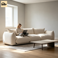 Canapé modulable OKF personnalisé moderne trois places en tissu, design nuage et galets, dossier à coussins arrondis pour villa, salon, hôtel