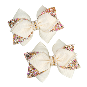 Großhandel Glitzernde Haarschleifen-<span class=keywords><strong>Clips</strong></span> mit Perlen für Mädchen Zöpfe Ripsband Haarspangen Glitzer-Haarschleifen-<span class=keywords><strong>Clips</strong></span> für Kinder - Product Image 1