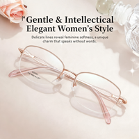 50042 Rangka Kacamata Semi-Rimless Wanita yang Lembut dan Halus, Meningkatkan Tampilan Wajah, Menyempurnakan Riasan Alami