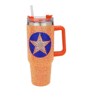 Bling Studded Houston Texas Astros Star Pointed Baseball Tumblers 40oz Stainless Steel Tumbler With Handle