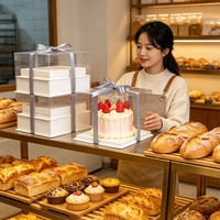 Boîtes à gâteaux carrées en gros de 4 à 12 pouces, en PET de qualité alimentaire, empilables et durables pour la vente au détail et la livraison de pâtisseries, sans ruban