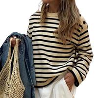 Pull en cachemire et laine tricoté ample à col rond rayé à manches longues pour femme – Collection automne – Vente en gros