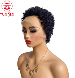 Peluca de Cabello Remy Chino 100% Virgen, con Frente de Encaje 13x4, Base Transparente sin Pegamento, Corta y Rizada para Mujeres - Product Image 3