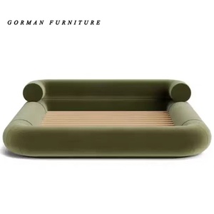 Juego de <span class=keywords><strong>Cama</strong></span> FrenchCreamWind, Diseño Moderno y Simple, Sofá de Exterior, <span class=keywords><strong>Cama</strong></span> de Madera con Respaldo Bajo para Dormitorio Principal, <span class=keywords><strong>Cama</strong></span> de Tela de Piso a Techo para Niñas - Product Image 3