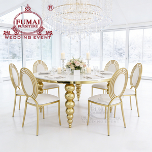 Elegant Hotel Dining Wedding Furniture <b>Party</b> Decoration Round <b>Table</b> with Golden Stainless Steel Gourd Legs - Product Image 4