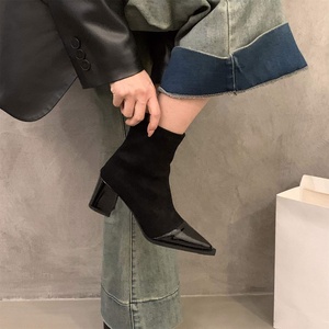 <span class=keywords><strong>Botines</strong></span> <span class=keywords><strong>de</strong></span> Tacón Grueso con <span class=keywords><strong>Punta</strong></span> en Pico, Nueva Colección 2026, Venta al Por Mayor, <span class=keywords><strong>Botines</strong></span> Cortos <span class=keywords><strong>de</strong></span> Mujer en Gamuza, Tejido y Charol - Product Image 2