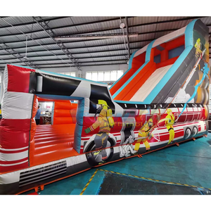 Castillo inflable gigante para niños, con tobogán inflable con forma de camión de bomberos, ideal para fiestas y eventos al aire libre. - Product Image 1