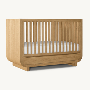 Baby Crib Nursery <strong>Cot</strong> Oak Kids Room Underbed Storage <strong>Drawer</strong> Vertical Slat Rail Rounded Side Panel Minimalist Oak Wood Furniture - Product Image 6
