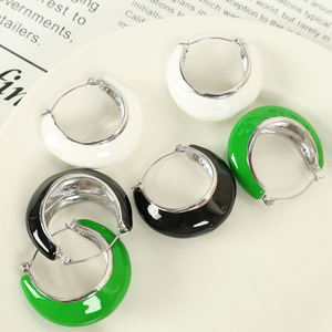 Pendientes de aro verde, negro, blanco, aleación de zinc, joyería de fiesta para mujer, diseño geométrico EH38 - Product Image 3
