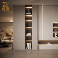Meuble TV mural intégré de luxe moderne avec éclairage LED, console multimédia minimaliste personnalisée pour salon, idéal pour projets de villas