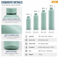 Bouteille d'eau isotherme en acier inoxydable à double paroi, 500 ml, à petite ouverture, mince, pour le sport et l'extérieur, vente en gros