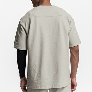 T-shirt ample et épais à épaules tombantes, style streetwear décontracté, coupe carrée, 100% coton, col rond, t-shirt vierge pour homme - Product Image 4