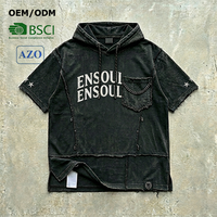 T-shirt décontracté surdimensionné à col à capuche pour homme, 100 % coton, délavé, brodé, anti-boulochage, écologique