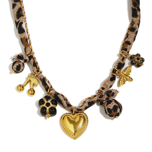 Dreamidea <span class=keywords><strong>Leopard</strong></span> Print Ribbon Charm dây chuyền Set vàng tim, mặt trăng, hoa mặt dây chuyền, Bohemian lễ hội trang sức cho phụ nữ - Product Image 5
