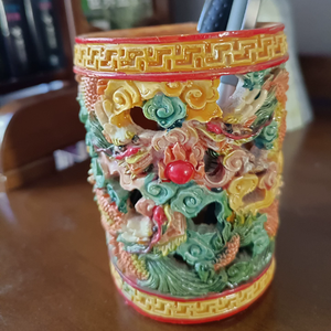 Custom Resin Pen Holder With Intricate Dragon Pattern Hollow Carving For An Artistic Desk Statement