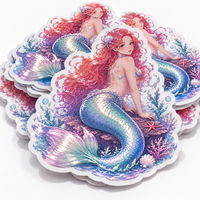 Autocollants personnalisés sirène anime, impression UV en relief, découpe, gaufrage, vernis 3D, vinyle PVC texturé, autocollants créatures fantastiques