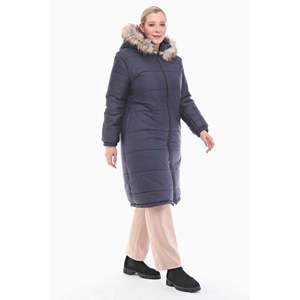 Chaqueta Larga Acolchada Azul Marino para Mujer, Marca Vetre, con Capucha de Piel, Tallas 42-48, Impermeable, Forro de Satén, Estilo Casual - Product Image 3