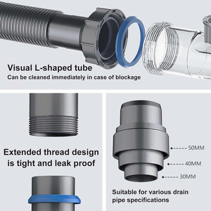 Évier de cuisine double moderne Jade Hill avec tuyau flexible en PP, siphon de drainage 58x110mm gris, trop-plein chromé, évacuation des eaux usées, garantie 1 an - Product Image 5