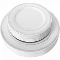 Assiettes de Mariage en Plastique Jetables Élégantes Blanches avec Bord Argenté, Robustes pour Fête et Entrée-Dessert