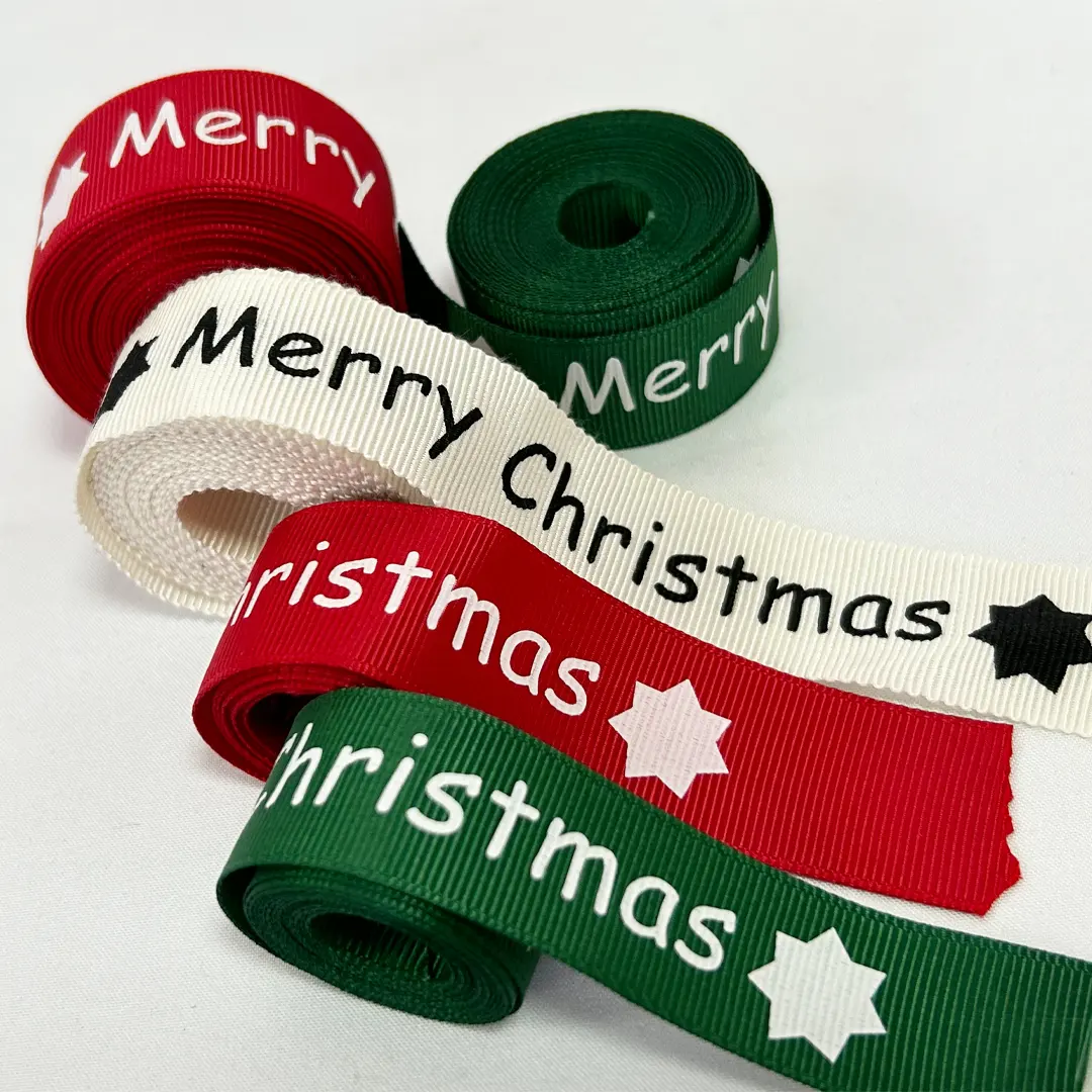 Polyester Ribbon Tape Custom Printed Logo personalizado para embrulho de presentes 6-38 MM Atacado Ribbon para fitas de Natal