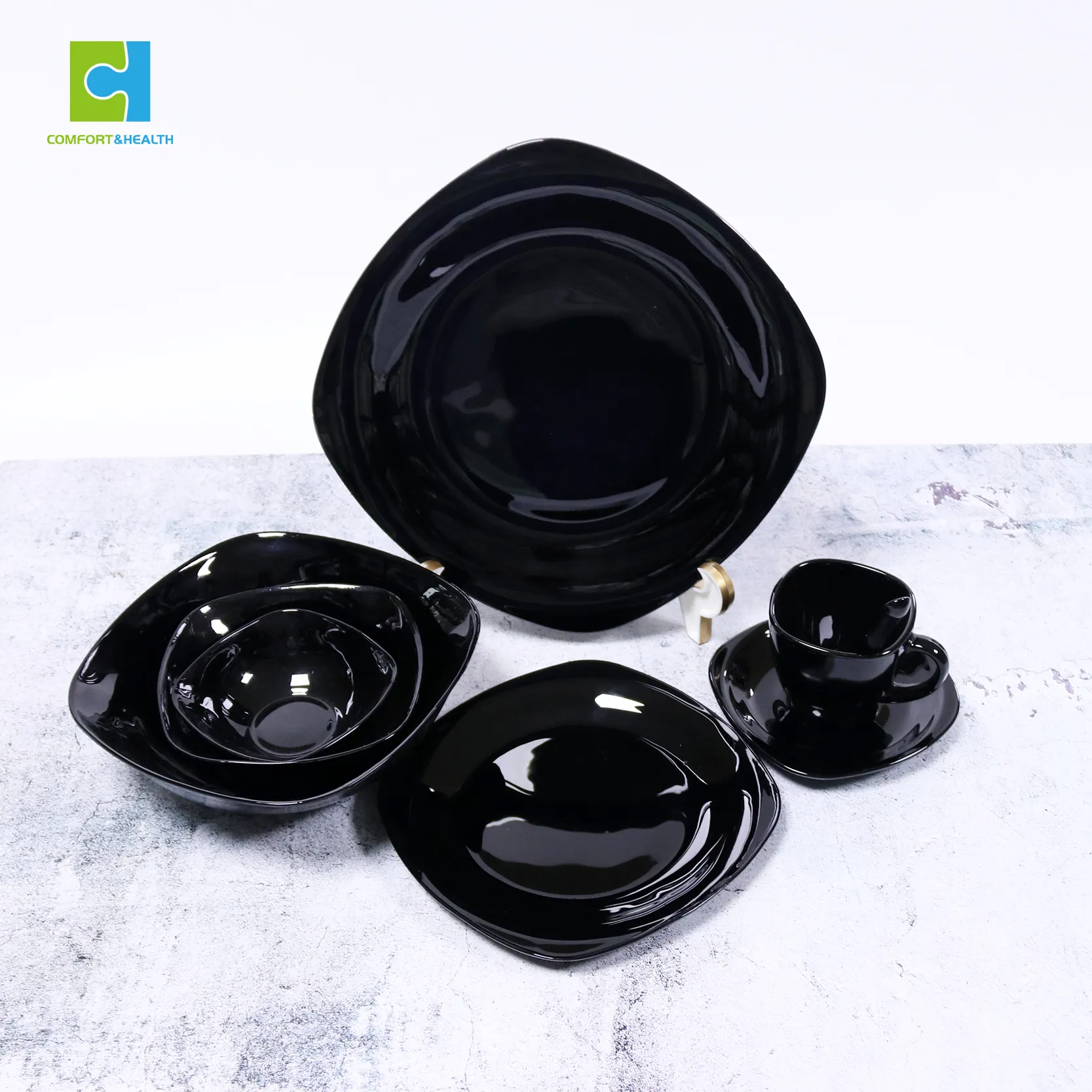 C & Hインディアンスタイルブラックオパール食器セット耐熱オパールガラス製品ディナーセット