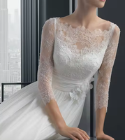 NDB11021 Nouvelle Robe de Mariée Longue en Chiffon avec Traîne, Manches Longues en Dentelle Française, pour Demoiselle d'honneur et Femme