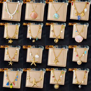 European American Fashion Vacation Marine Life Pendant Seashell Starfish Sun Stainless Steel Necklace Women's Party Jewelry - Product Image 1