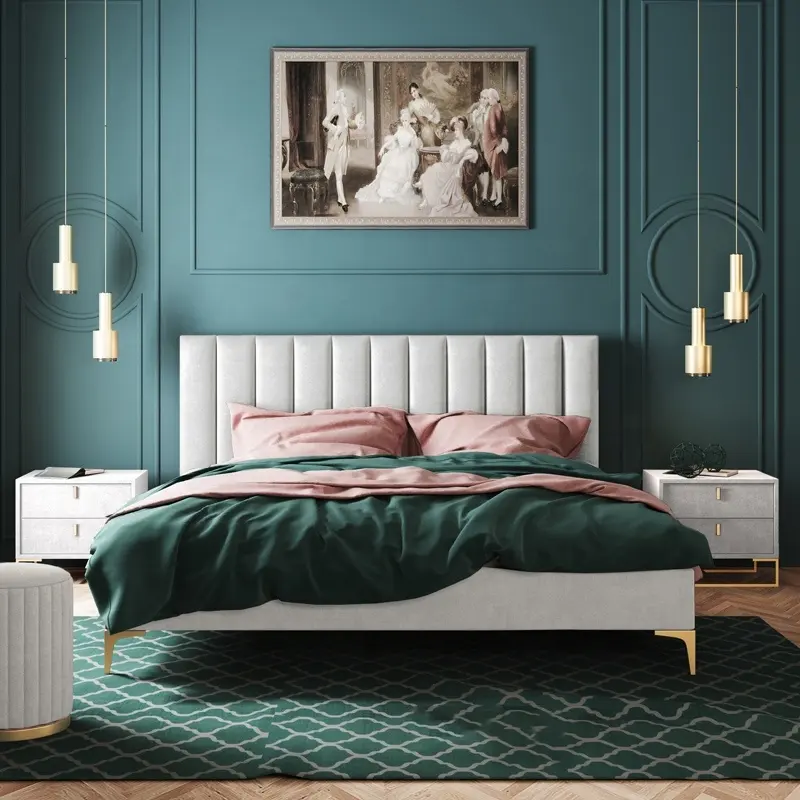 AIDI 100% OEM/ODM luxe européen et américain Queen meubles chambre moderne blanc Double cuir lits en bois avec cadre de lit