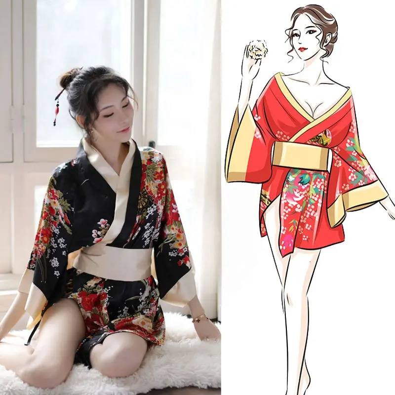 Dames Zijden Nachtkleding Japanse Kimono Short Robe Yukata Kostuums Satijnen Pyjama Loungewear Zijdeachtige Nachtjapon Badjas