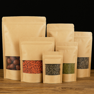 Giấy kraft nâu đứng lên túi dây kéo túi lưu trữ thực phẩm tái sử dụng với cửa sổ trong suốt thực phẩm cấp thực phẩm lưu trữ túi - Product Image 2
