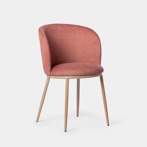Fauteuil de salle à manger en <span class=keywords><strong>tissu</strong></span> <span class=keywords><strong>rose</strong></span> |   <span class=keywords><strong>Chaise</strong></span> de style <span class=keywords><strong>scandinave</strong></span> avec impression bois par transfert thermique et pieds en métal - Product Image 1
