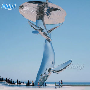 تمثال حوت معدني كبير من الفولاذ المقاوم للصدأ المصقول للديكور المنزلي الشهير - Product Image 1