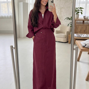 ชุดเซ็ต 2 ชิ้น ขายส่ง เสื้อเชิ้ตแขนยาวปกคอปกสำหรับ<span class=keywords><strong>ผู้หญิง</strong></span> กระโปรงเอวสูง ชุดลำลองสำหรับสุภาพสตรีทำงาน ชุดสูทฤดูร้อนสำหรับผู้หญิง - Product Image 3