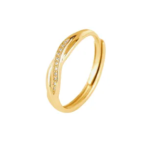Nuovo anello da donna regolabile irregolare in argento sterling 925 placcato oro 18 carati