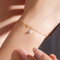 Pabrik FUAMAY Langsung, Gelang Rantai Paperclip Perak 925 Berlapis Emas 18K/Rhodium dengan Batu Solitaire Bulat/Pir/Oval/CZ, Grosir