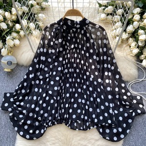 Chemisier à <span class=keywords><strong>pois</strong></span> pour femme avec nœud papillon et manches cloche Sehe Fashion - Product Image 4
