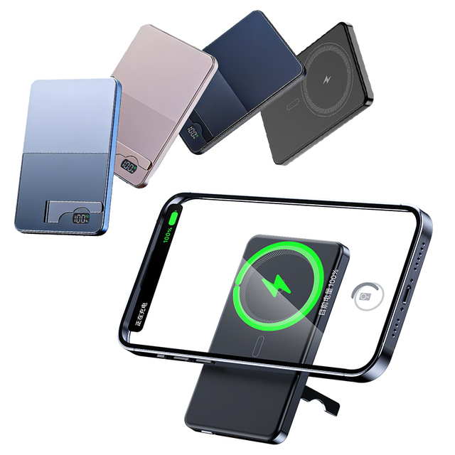 Factory Supply Customize 15W Magnetic Wireless Hidden Bracket Power Bank Portable 10000mah Cell Phone Power Bank for Gift CE