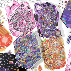 Confezione da 4 adesivi grandi in PET per paesaggistica, con motivo 'Today's Business in Fourteen Rounds' e adesivi 3D a forma di casetta impilabili - Product Image 2