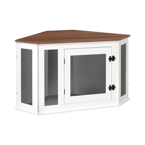 Jaula para Perros de Esquina Cuadrada Clásica Ecológica de Nogal Blanco Sólido, Mesa Auxiliar Decorativa para Interiores y Exteriores, Venta al por Mayor - Product Image 1